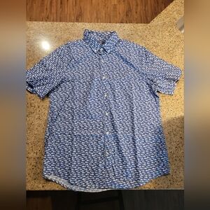 Vineyard Vines Men's Button Down Polo Blue Fish Shirt